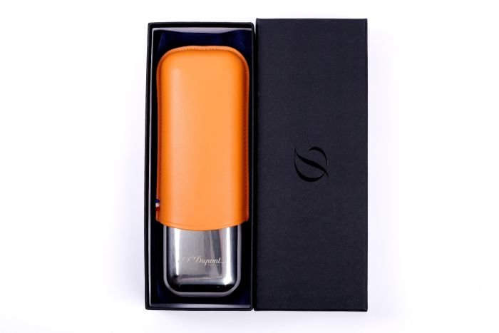 S.T.DUPONT - Etui Leather/Metal 2 Cigars Orange